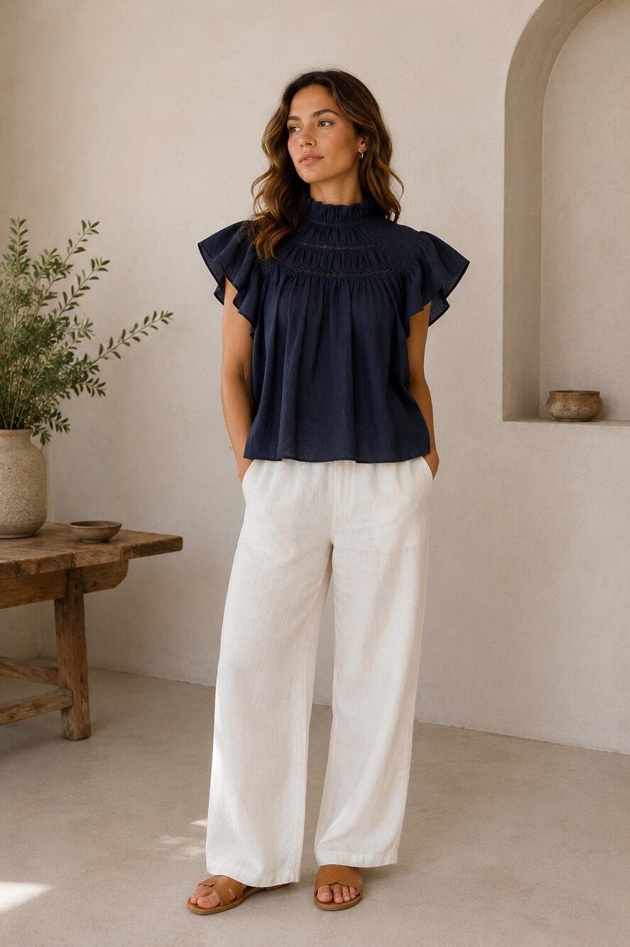 PINCH Ruffle Sleeve Blouse – Navy

Size: Small (S) $99